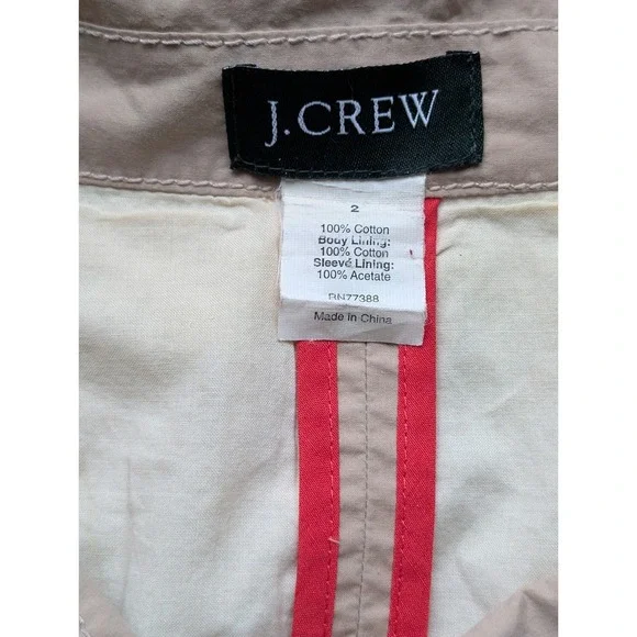 J.Crew Womens Tan Cotton Field Jacket Drawstring Funnel Neck Size 2Preppy Costal - Picture 2 of 8